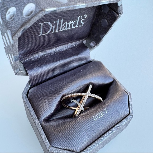 Dillard's Jewelry - DILLARD'S X Ring Gold Tone Pave Clear Cz Size 7 Crisscross Minimalist Metal